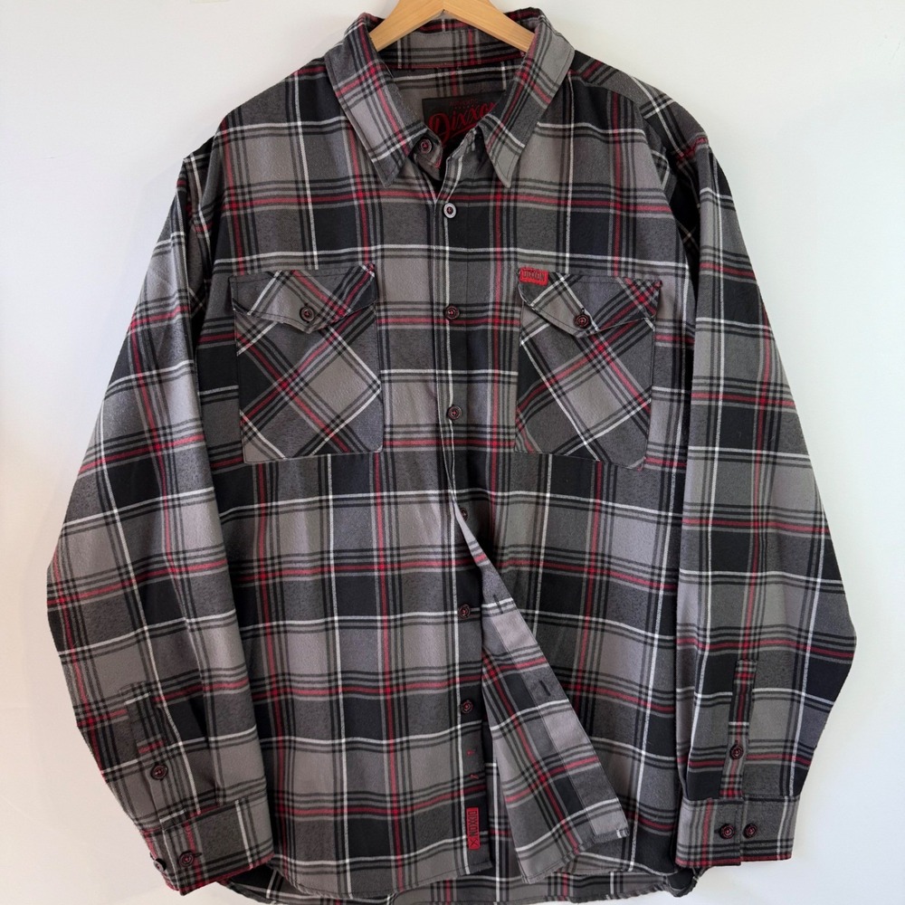 Dixxon Boneless Heritage Flannel Shirt Plaid‎ Long Sleeve Gray Red Mens 2XL